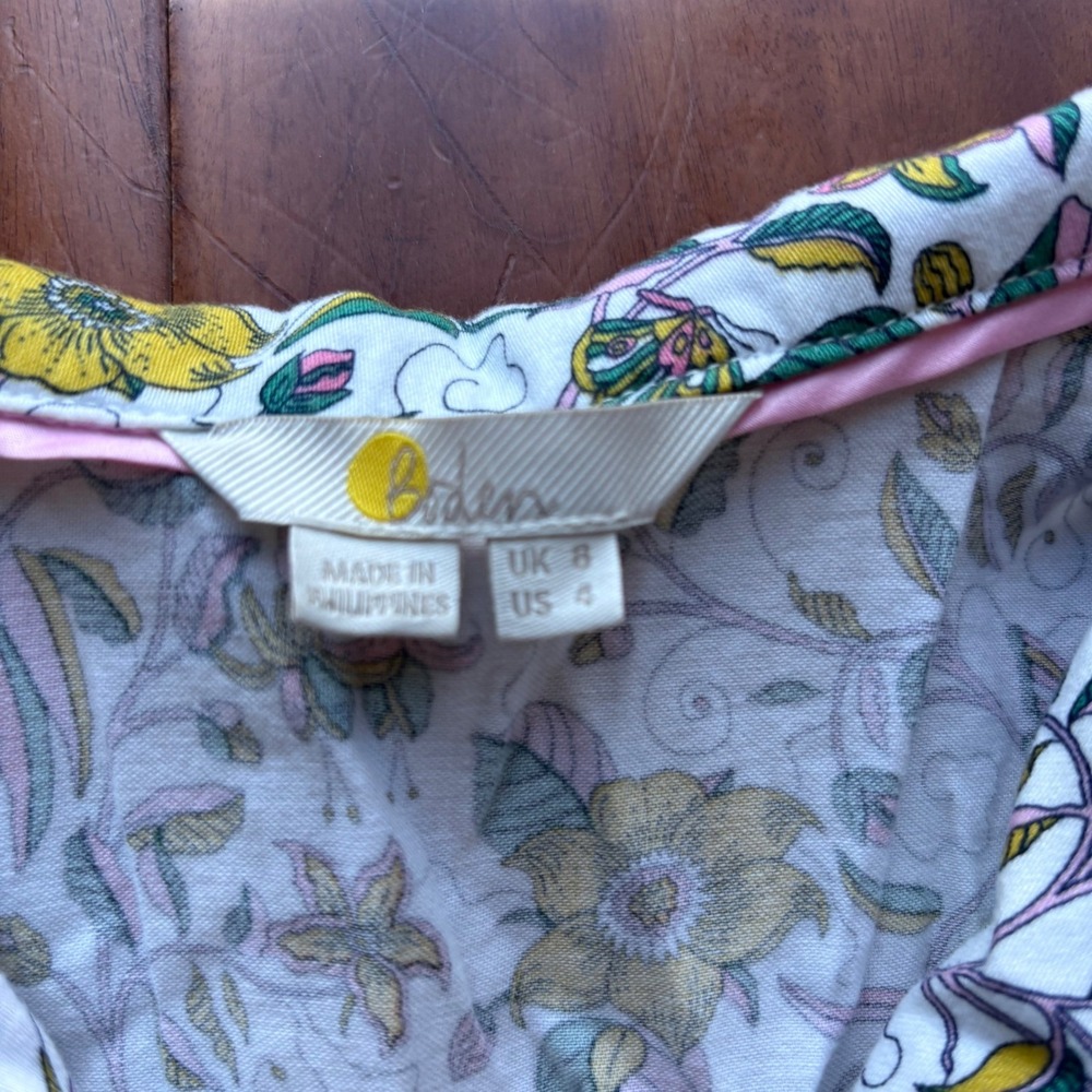 Boden Janie Pajama Set Women's Long Sleeve Button Up Cotton Floral Piped| Sz 4 - Picture 3 of 9